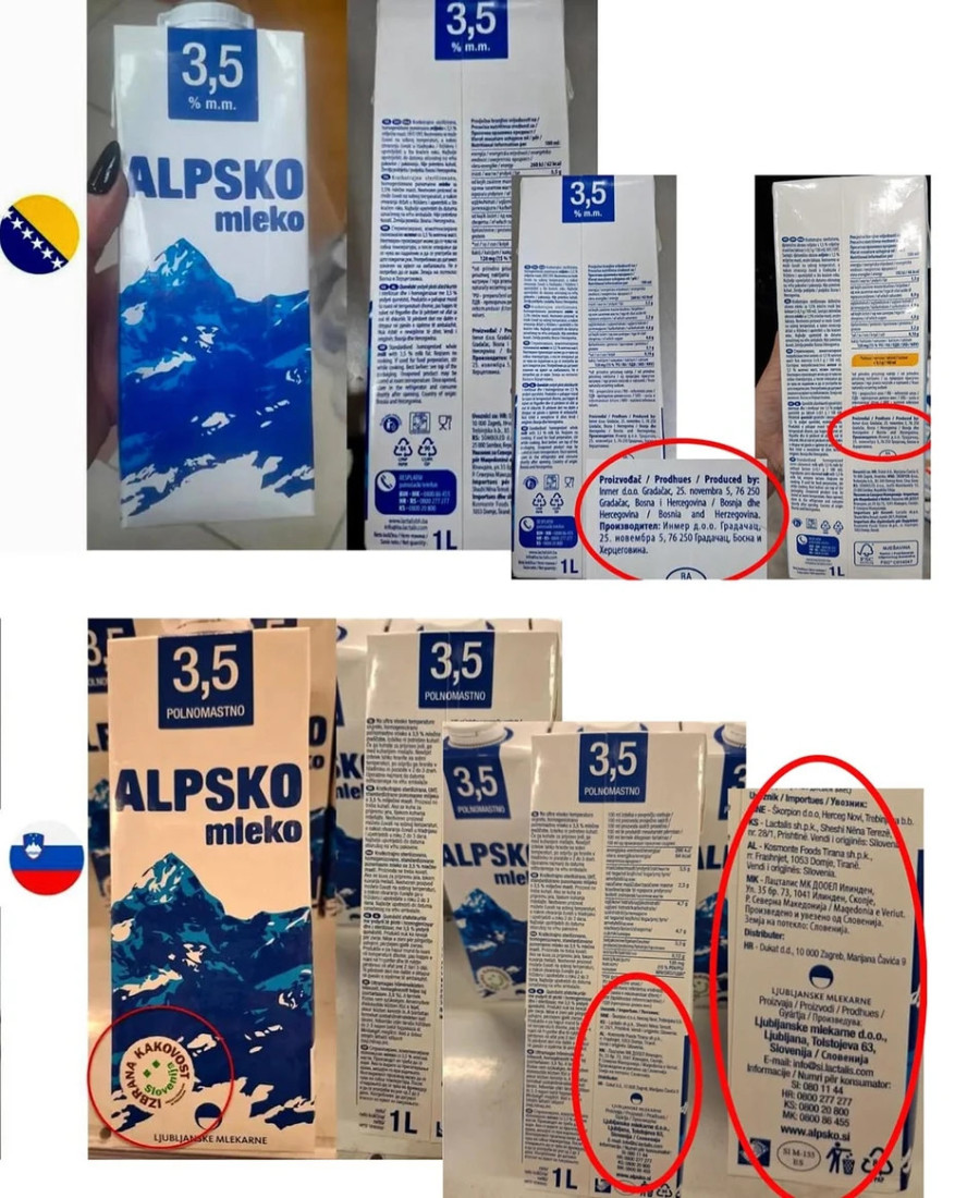 "Bosna dobila Alpe?" Potrošači zbunjeni deklaracijama, isto pakovanje, a različiti proizvođači, kupci traže objašnjenje (FOTO)