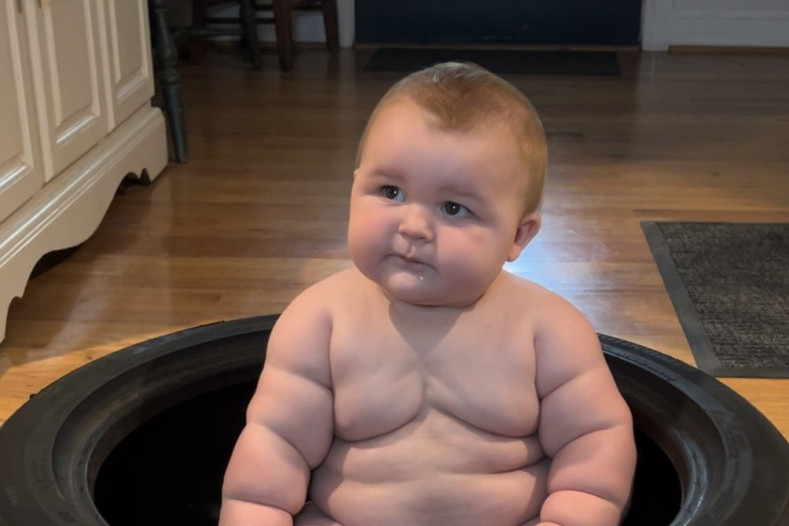Ne staje u kolica ni hranilicu! Džinovska beba sa osam meseci ima skoro 16 kilograma i već nosi garderobu za petogodišnjake (FOTO)