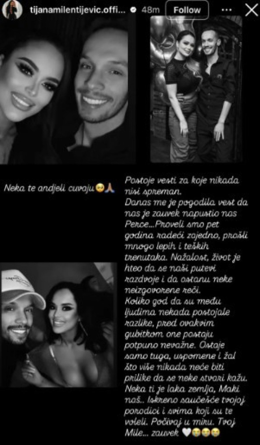 Jovana Jeremić se oprostila od Marka Pantića potresnim rečima: "Ceo život smo bili povezani..."
