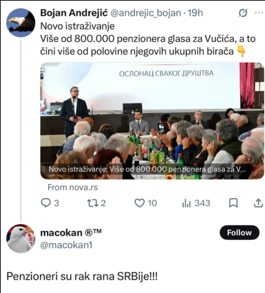 Dok Vučić povećava penzije, blokaderi penzionere nazivaju "stokom"! Posle uvreda priželjkuju da "poumiru" i traže da im se ukine pravo glasa