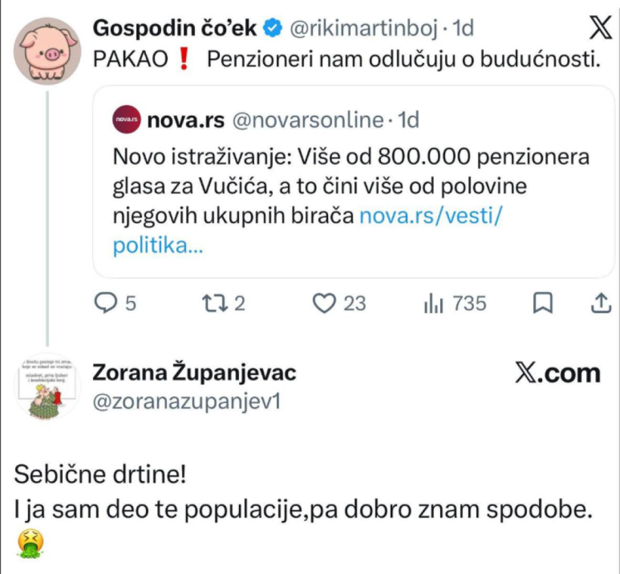 Dok Vučić povećava penzije, blokaderi penzionere nazivaju "stokom"! Posle uvreda priželjkuju da "poumiru" i traže da im se ukine pravo glasa