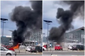 Drama kod aerodroma: Vatrena stihija progutala vozilo (VIDEO)