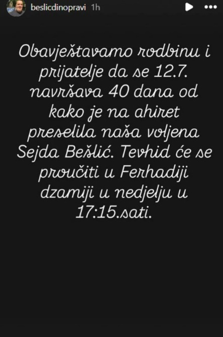 Porodica Bešlić obeležava 40 dana od Sejdine smrti: Sin Dino se oglasio (FOTO)