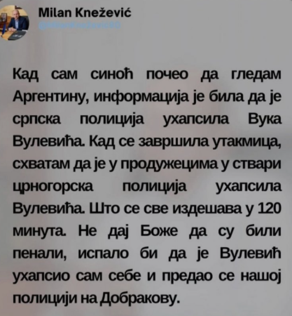 Knežević o hapšenju Vulevića: Evo šta je poručio!