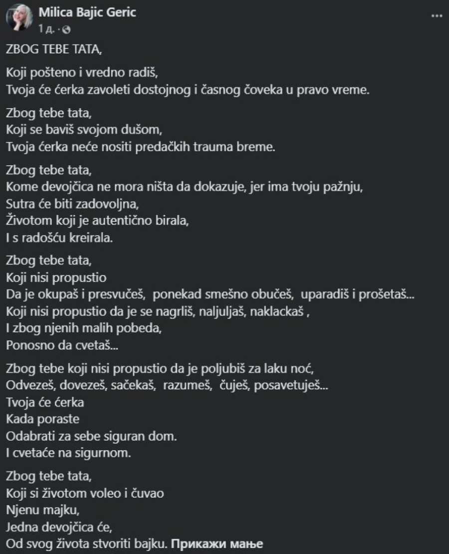 Emotivna pesma ćerke Andrije Bajića: Ocu se obratila uoči njegove sahrane