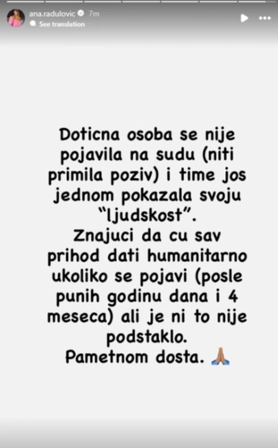 Ana Radulović se oglasila nakon što Gastozova bivša opet nije došla na ročište: "Pokazala je svoju ljudskost!"