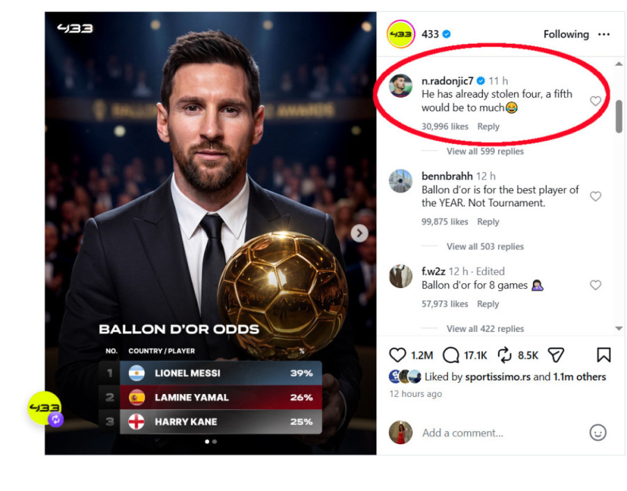 Radonjić žestoko udario na Mesija: Srbin izazvao buru viralnim komentarom na Instagramu!