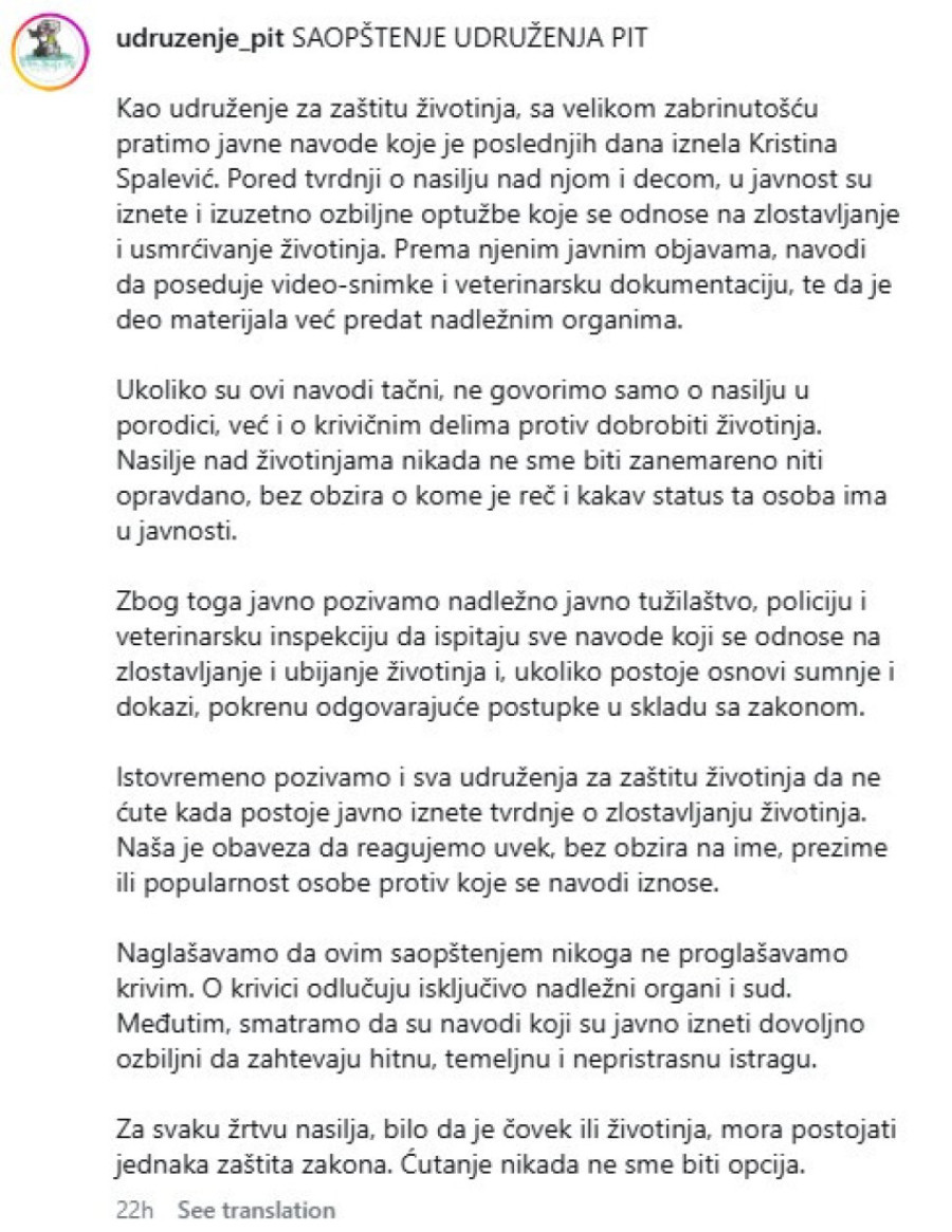 Kristina o jezivom snimku Kristijana Golubovića: Oglasilo se i udruženje za zaštitu životinja! (FOTO)