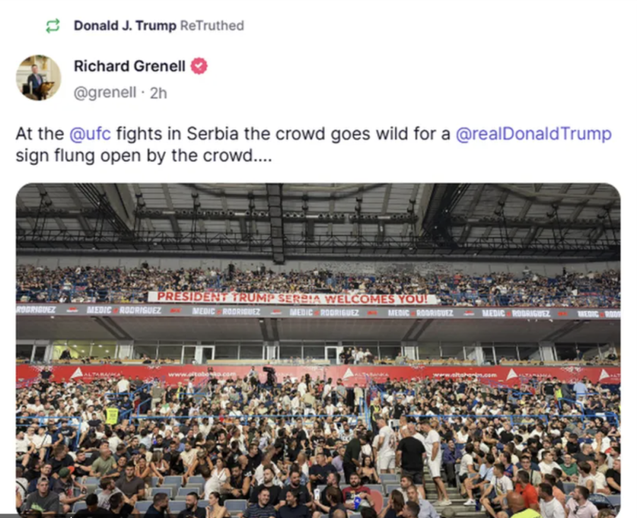 Tramp podelio transparent sa UFC u Beogradu: Poruka srpske publike ga je oduševila! (FOTO/VIDEO)