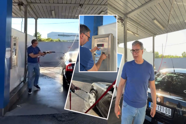 Nesvakidašnji snimak - Vučić pokušao da opere auto: Doživeo peh sa žetonima, svađao se sa crevom, na patosnice i zaboravio (VIDEO)