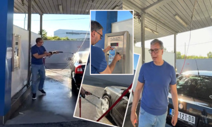 Nesvakidašnji snimak - Vučić pokušao da opere auto: Doživeo peh sa žetonima, svađao se sa crevom, na patosnice i zaboravio (VIDEO)
