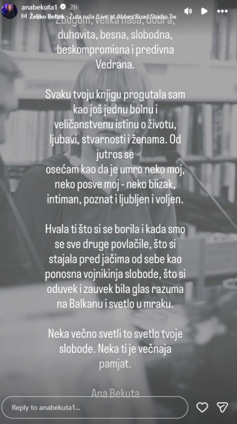 "Od jutros se osećam kao da je umro neko moj..." Bekuta se oprostila od Vedrane Rudan (FOTO)