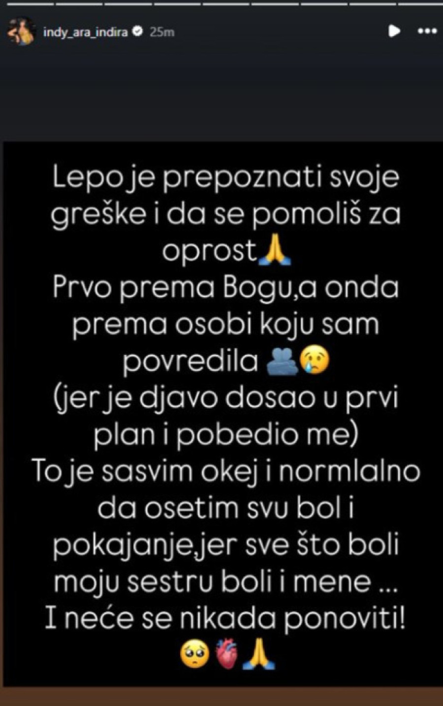 "Đavo je došao i pobedio me" Indi se gorko kaje nakon skandala s Editom: Sve što boli moju sestru, boli i mene!