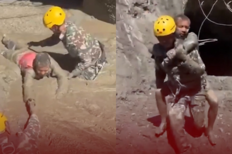 Objavljen snimak rizične akcije spasavanja u Nepalu: Muškarci se jedva probili kroz blato (VIDEO)