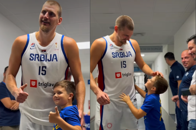 Dirljiv trenutak u Beogradskoj areni: Emotivan susret Jokića i sina Edina Avdića (VIDEO)