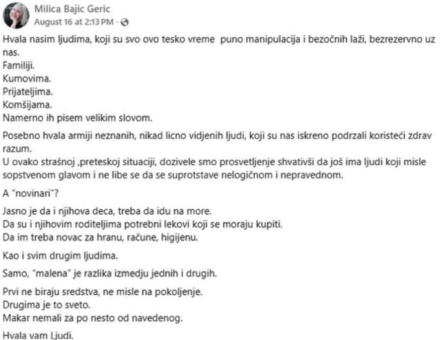 Oglasila se ćerka Andrije Bajića: "Teško vreme puno manipulacija i laži..."
