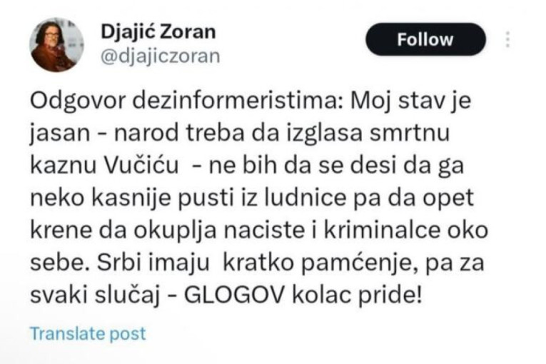 Pretio Vučiću smrću, pominjao i "glogov kolac": Zoran Đajić sada se našao na tzv. studentskoj listi blokadera
