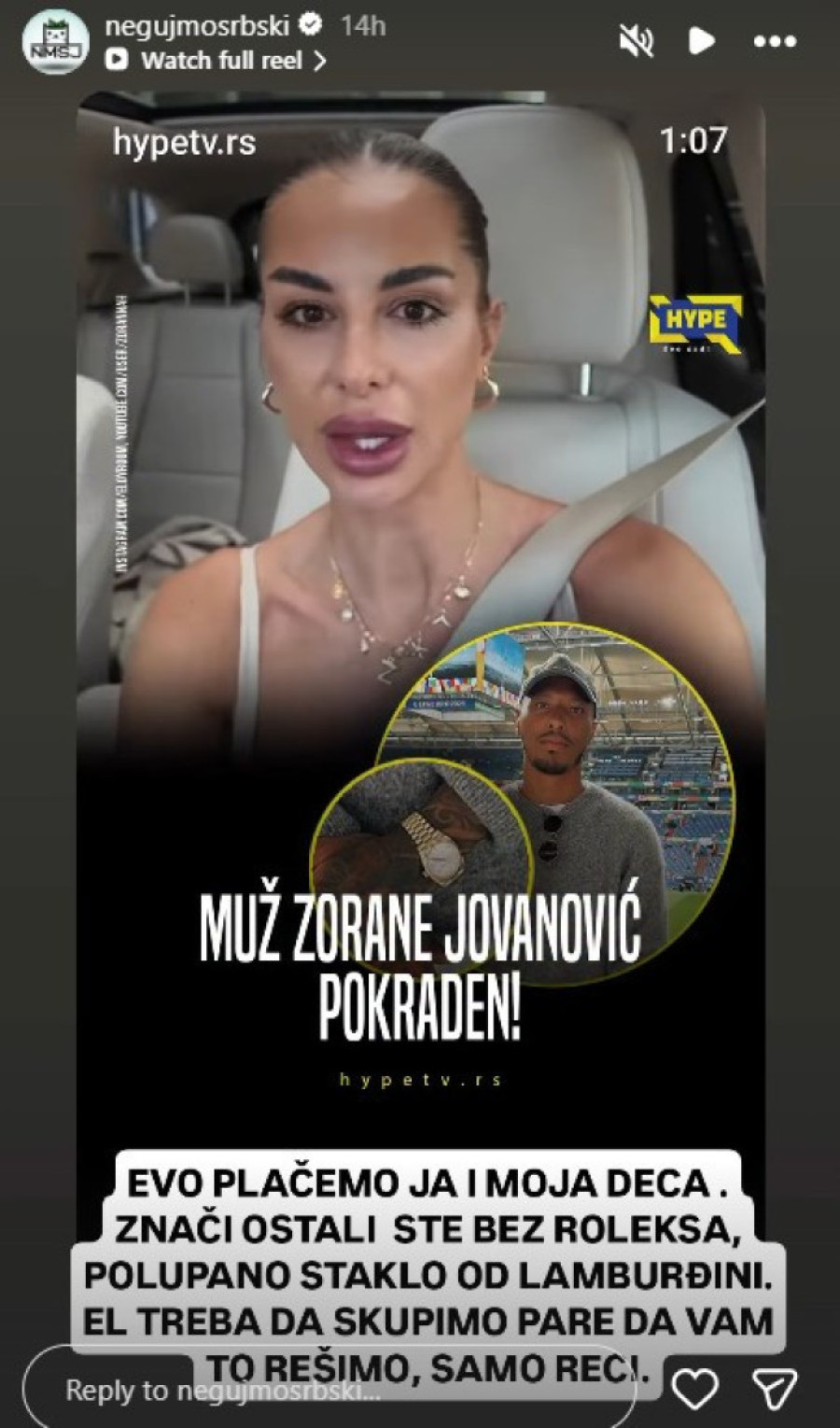 Zorannah predmet podsmeha zbog ukradenog Roleksa njenog muža: "Je l’ treba da skupimo pare?"