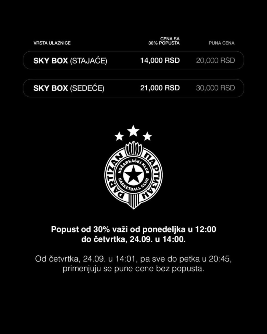 Partizan sezonu otvara protiv Olimpije, za kupce dnevnih karata spreman i popust (FOTO)