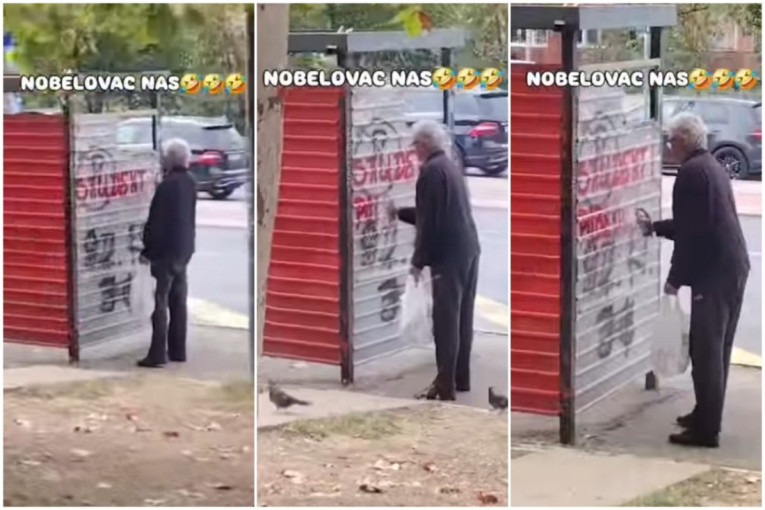 "Student" od 70 i kusur godina uništava grad! Usnimljen kako šara po autobuskom stajalištu - učinimo ga poznatim! (VIDEO)