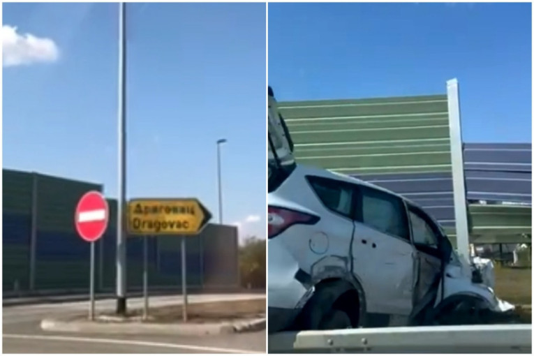 Jezivi snimak sa auto-puta: Proleteo pravo kroz kružni tok i zakucao se u ogradu (VIDEO)