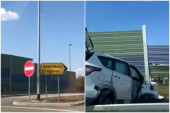 Jezivi snimak sa auto-puta: Proleteo pravo kroz kružni tok i zakucao se u ogradu (VIDEO)